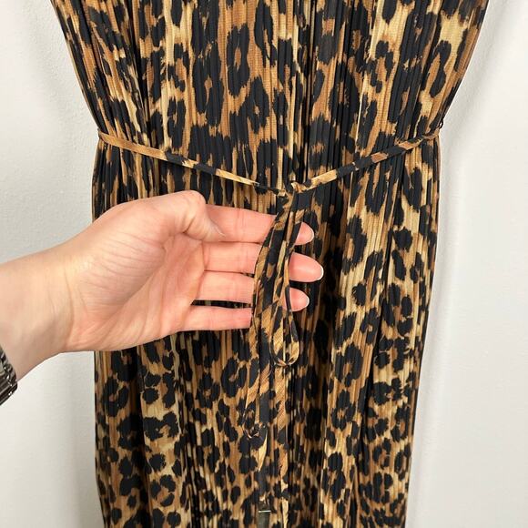 Milly Animal Print Tie Neck Pleated Maxi Dress Women's 12 - Picture 4 of 8